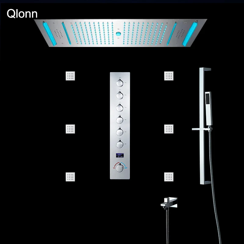 Qlonn 35*12 Inch Emotional Appeal Shower Head Contemporary Showers Faucet Set Bathroom Large Black Shower System Hot Cold Mixer