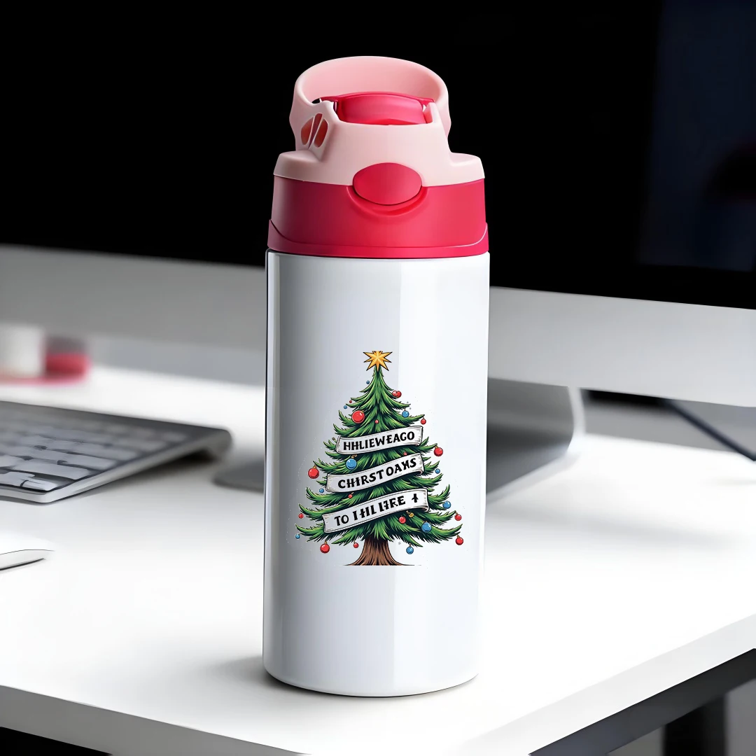 

304 stainless steel thermal cup + cartoon Christmas tree straw cup children's special holiday cup must-have Christmas gift