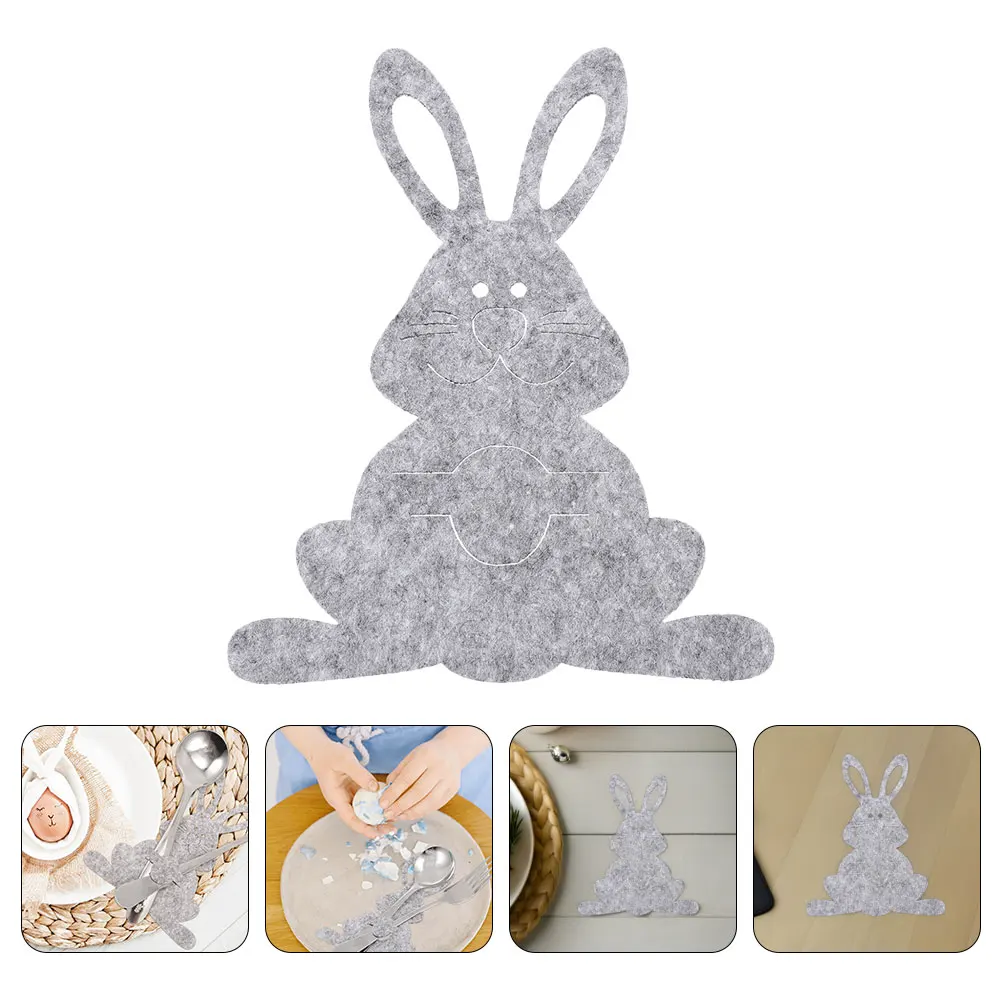 

4 Pcs Tableware Rabbit Cutlery Bag Silverware Holder Felt Cloth Bunny Utensil Easter