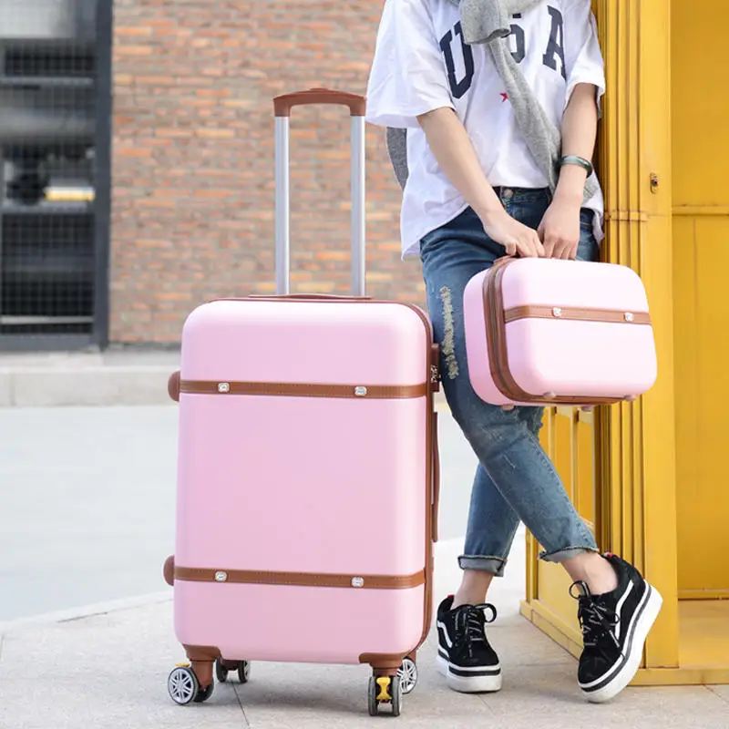 Caja de equipaje vintage para mujer, Maleta pequeña de 20 "con varilla de tracción, 24 combinaciones, para viaje, para estudiantes, novedad de 2023