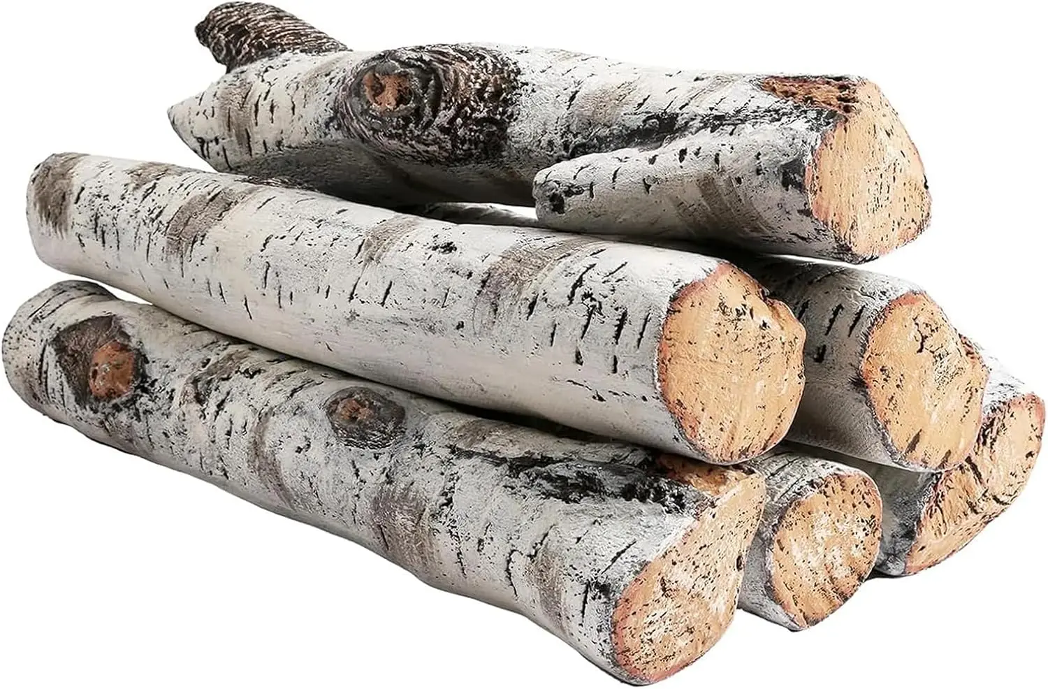 QuliMetal 6PCS Ceramic White Birch Gas Fireplace Logs Set – Realistic Fake Wood Logs for Indoor Inserts,Outdoor Fire Pits,Vented