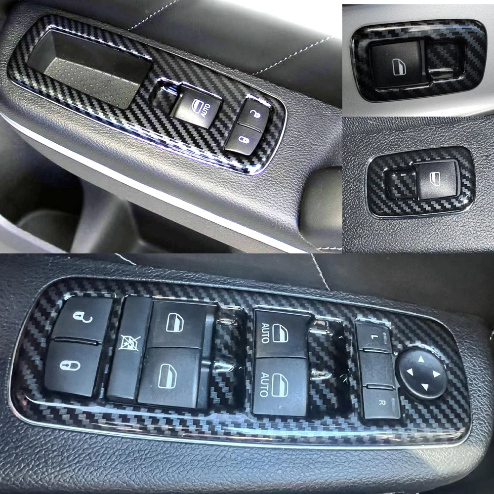 For Dodge Charger 2016-2021 Inner Window Lift Panel Trim Black Carbon Fiber ABS Decora Interior Window Switch Cover Trim 4pcs