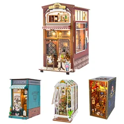 Wooden DollHouses Book Shelf Insert Miniature Building Kits Bookends Coffee House Bookshelf Dollhouse Toys For Friends Gifts