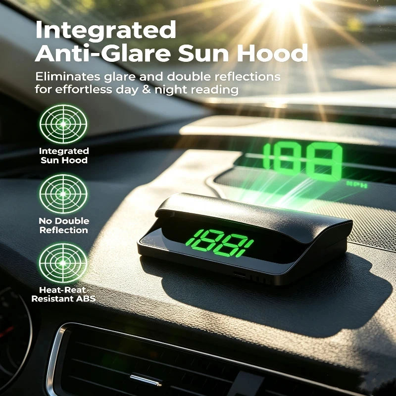 GPS Car Head‑up Display Digital Speedometer Anti‑glare Sun‑hood HUD Speed Monitor For Sedan SUV Clear Day‑night Reading