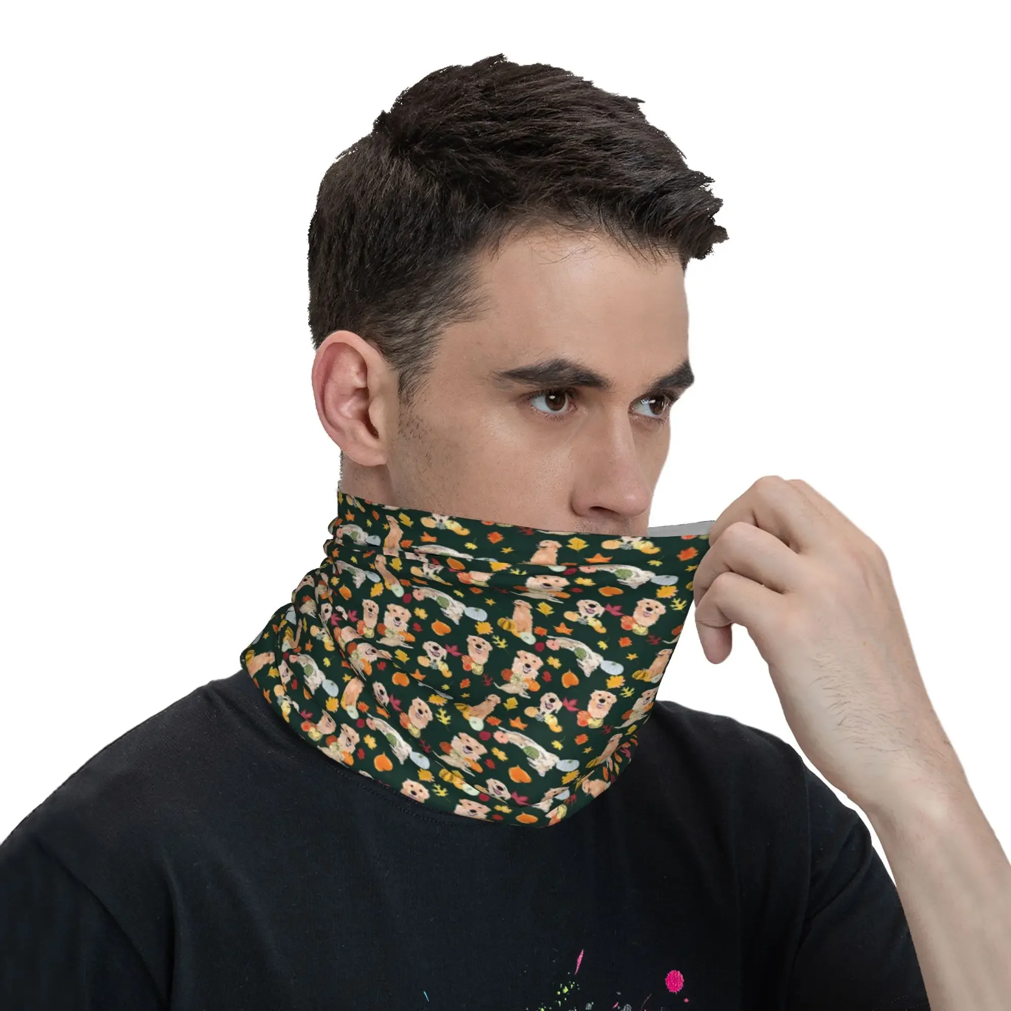 Golden Retriever  Fall Green Bandana Neck Gaiter Printed Face Scarf Multifunction Headwear Cycling Unisex Adult All Season view 5