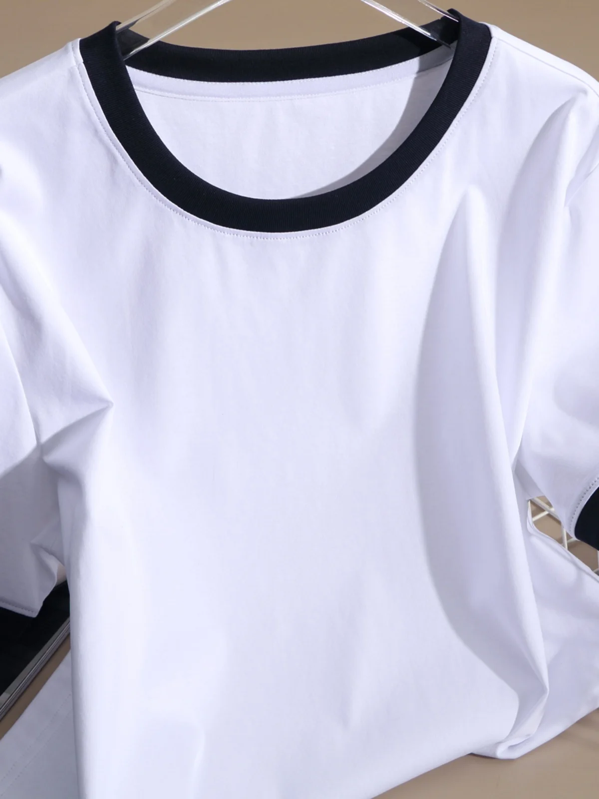 

Star Light Spring Summer New Sle Pure Cotton White T-irt Women's Simple ort Sve round Ne Splice Color Blo Top