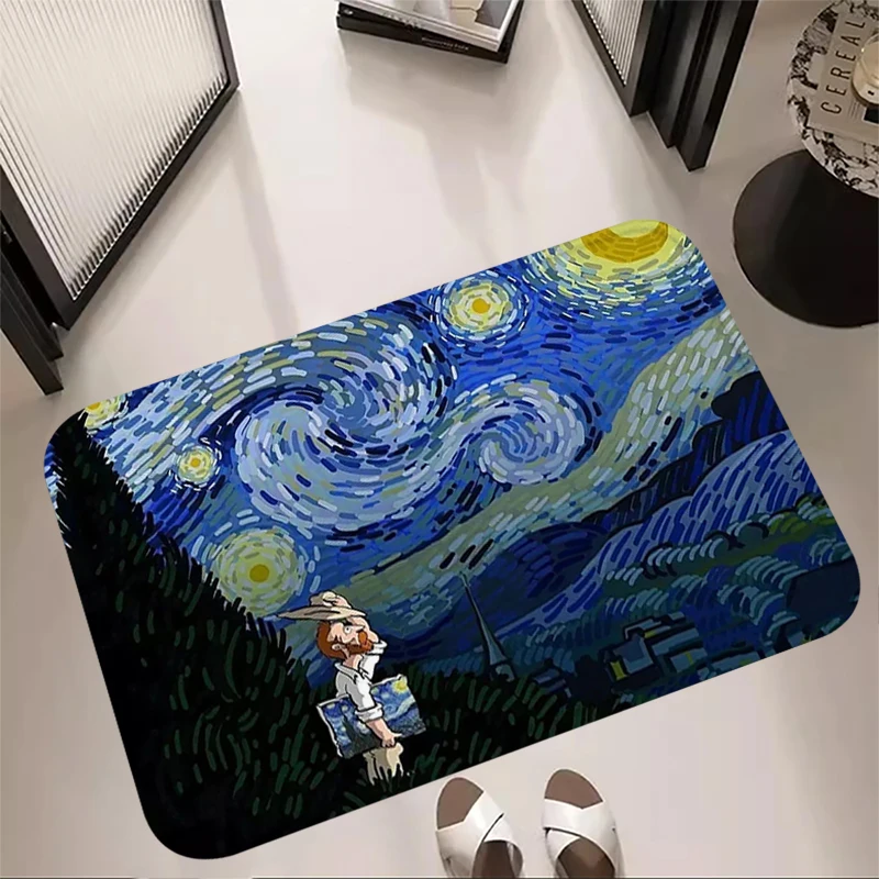 Fluffy Doormat Bedsdie carpet Van Gogh Illustration Living Room Rugs Foot Carpets Bathroom Rug Floor Mats Non-slip Hallway Mat