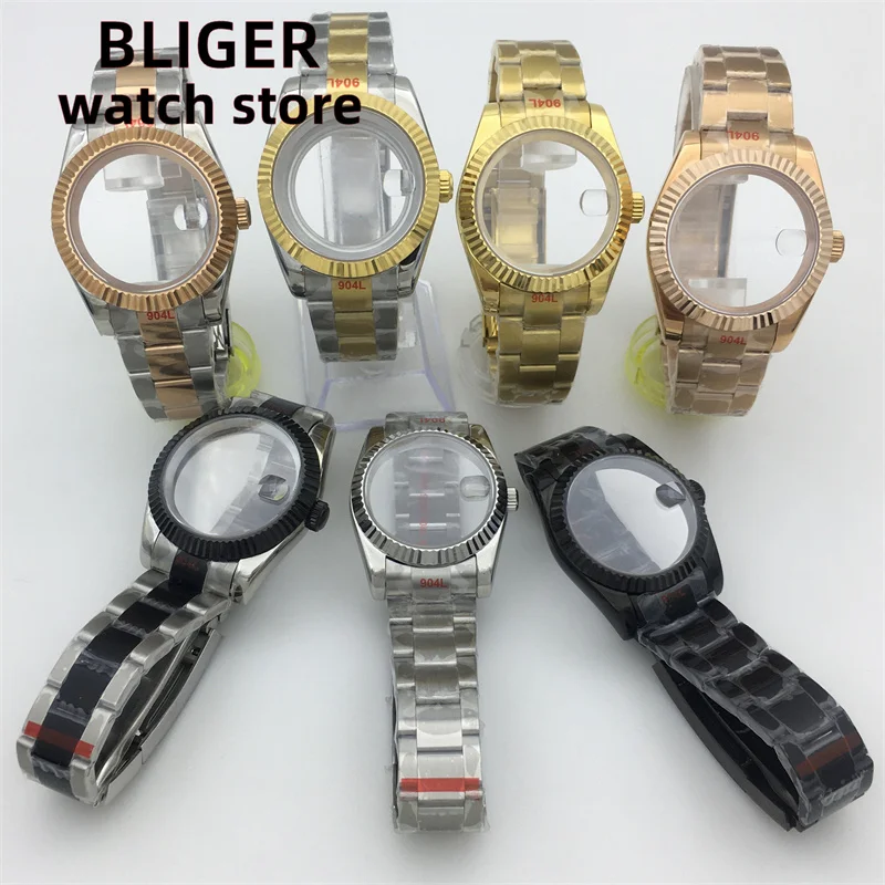 BLIGER 36mm/40mm Stainless Steel Silver Gold watch case Sapphire Glass fit NH35 NH36 ETA 2836 2824 DG2813 Miyota series movement