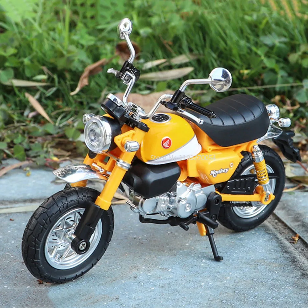 Pequeno macaco-liga motocicleta modelo brinquedo, ligação dianteira, roda dianteira, direção esquerda e direita, veículo de moto leve, 1/12