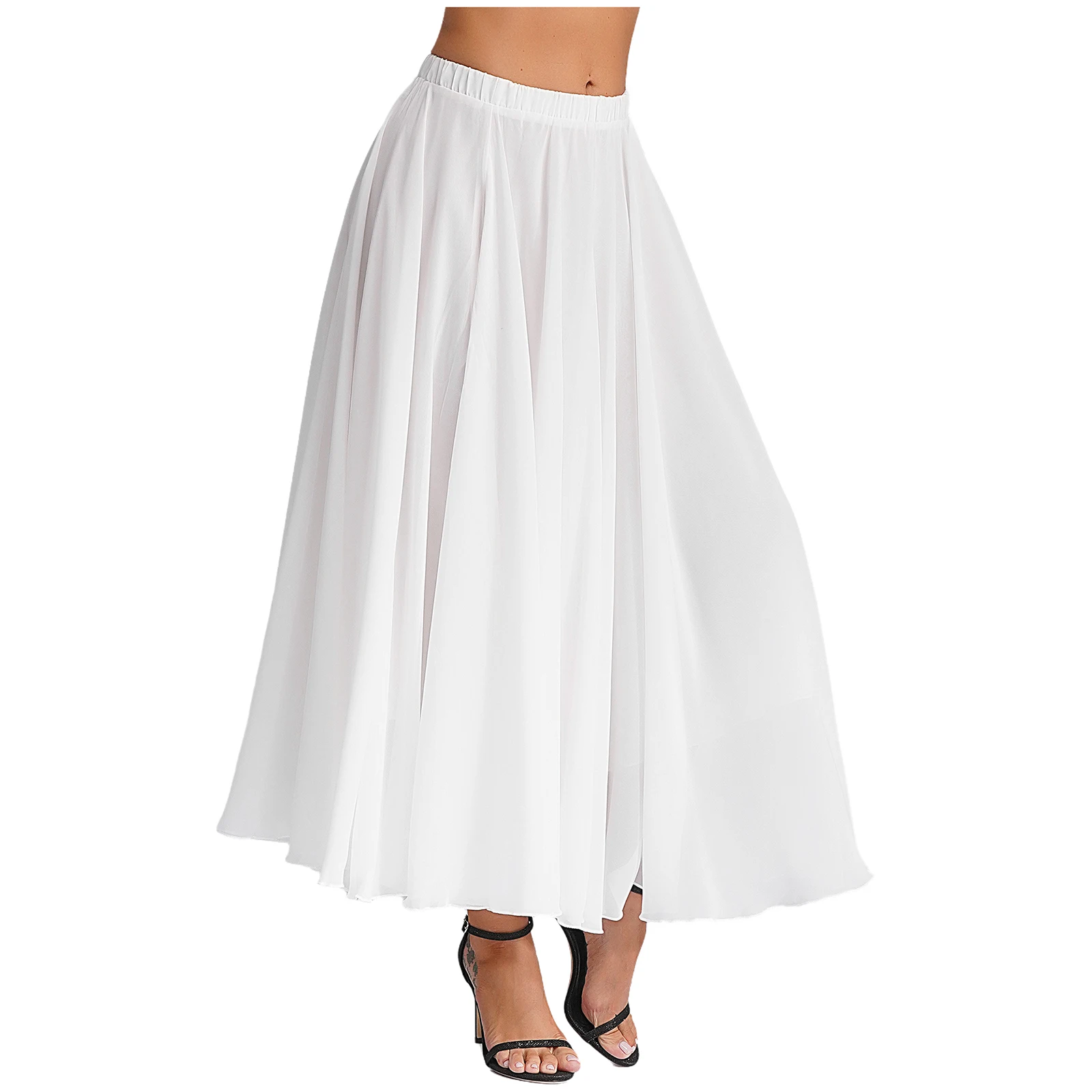 Jupe de danse flamenco en mousseline de soie pour femmes, jupe longue, tenue d'entraînement de séparés euse, jupe de style chinois, grand ourlet, robe de document solide, Louvain, 720