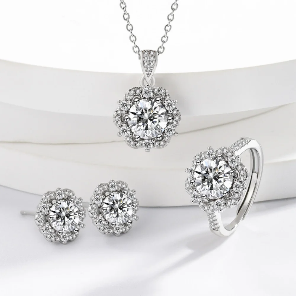 

Комплект ювелирных изделий из стерлингового серебра 925 пробы, круглый циркон, ожерелье, серьги, кольцо, женская мода, простой ювелирный подарок на день рождения, свадьбу