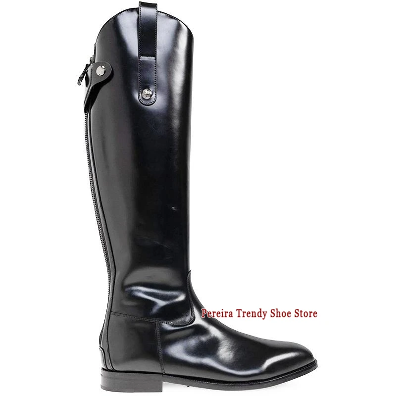Autumn Winter New Men's Knight Boots British Style Patent Leather Zipper Knee High Boots Luxury Versatile Cowhide High Top Shoes
