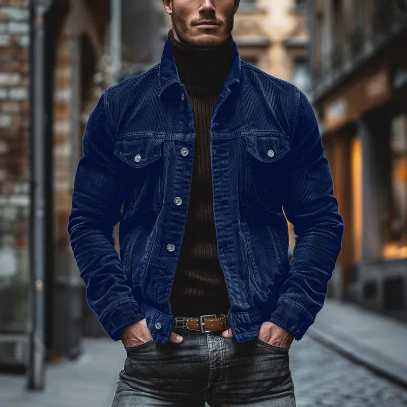 Herren Retro Cord-Arbeitsjacke Langarm Knopfverschluss Lässiger Streetwear-Mantel für den Alltag Frühling Herbst Oberbekleidung – Detail 10