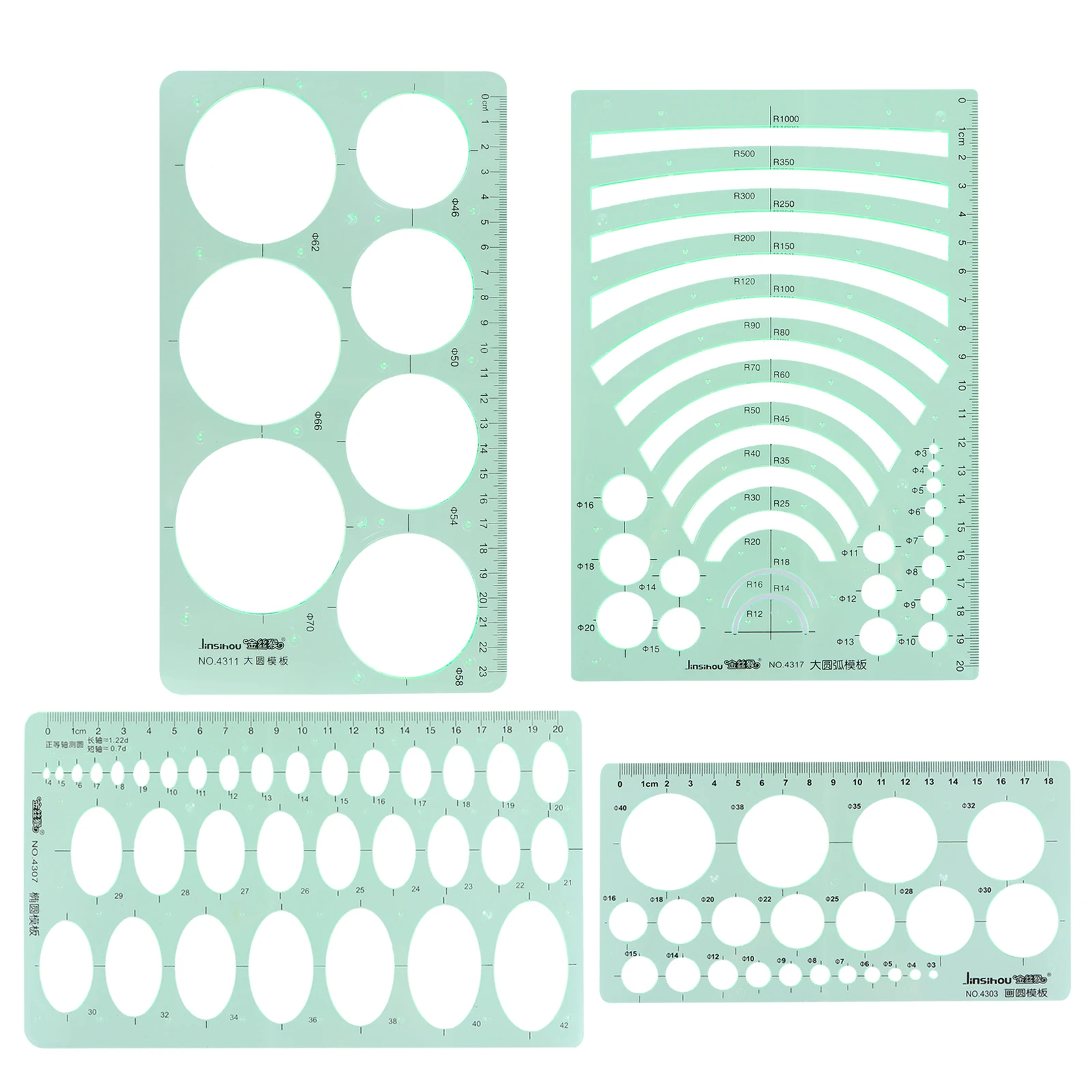 4 Pcs Round Geometric Drawing Template Ruler Stencils for School Plastic Drawings Design Templates