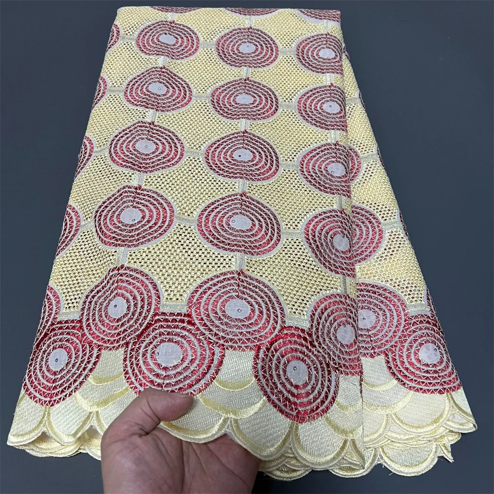 

2025 African Nigerian Tulle Lace Fabric for Dress Sewing High Quality Damask Cotton Pure Embroidery Wedding Party 5Yard ZJ074