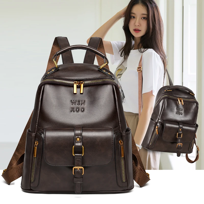 2025 Luxury Retro Style Women Backpack Fashion Brand Designer Handbag High Quality PU Leather Shoulder Bag For Ladies Daily Use
