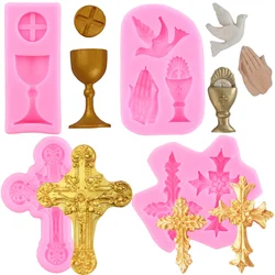 Charlice Cup Baptism Trophy Silicone Mold Cross Fondant Molds Communition Cup Cake Baking Icing Mould Candy Chocolate Moulds