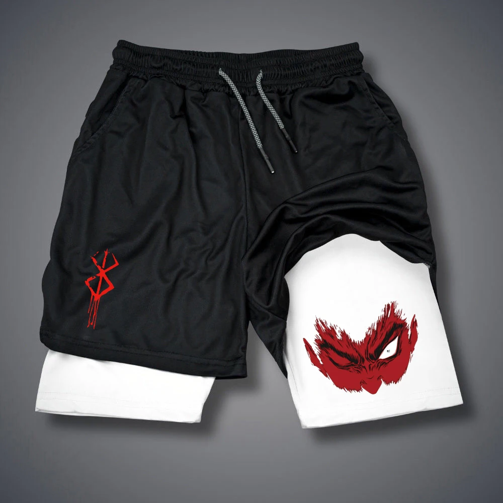 Men GYM 2 In 1 Compression Shorts Summer Print Training Workout Male Fitness Sport Shorts Running Hiking Sportswear