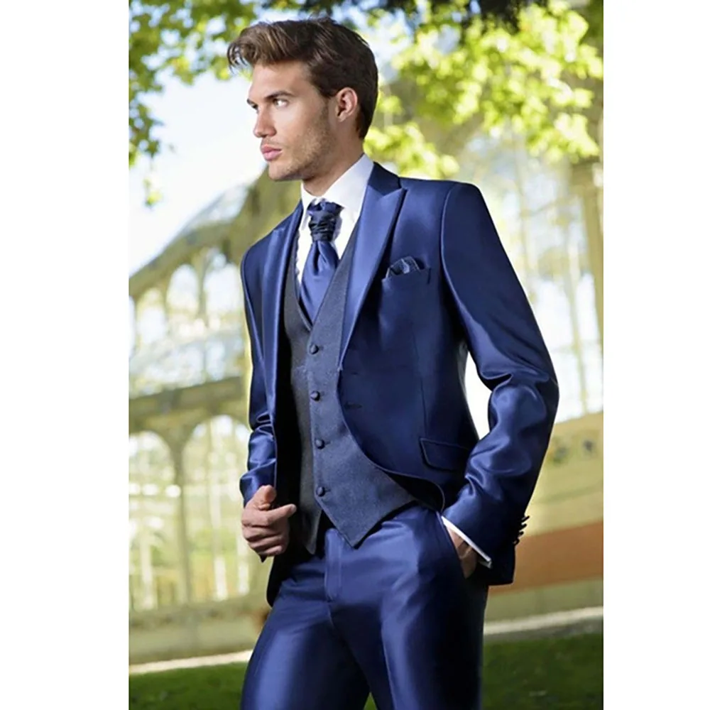 Custom Made costume homme new bright Blue Mens Suits 3 Piece 2019 New Arrival tuxedos for men Party tuxedos Wedding men Suit