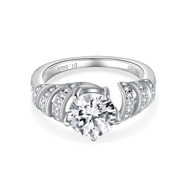 14K Gold Round IGI Lab-Grown Diamond Hoop Wedding Ring S925 Silver Moissanite In-Stock Ring Wholesale Custom