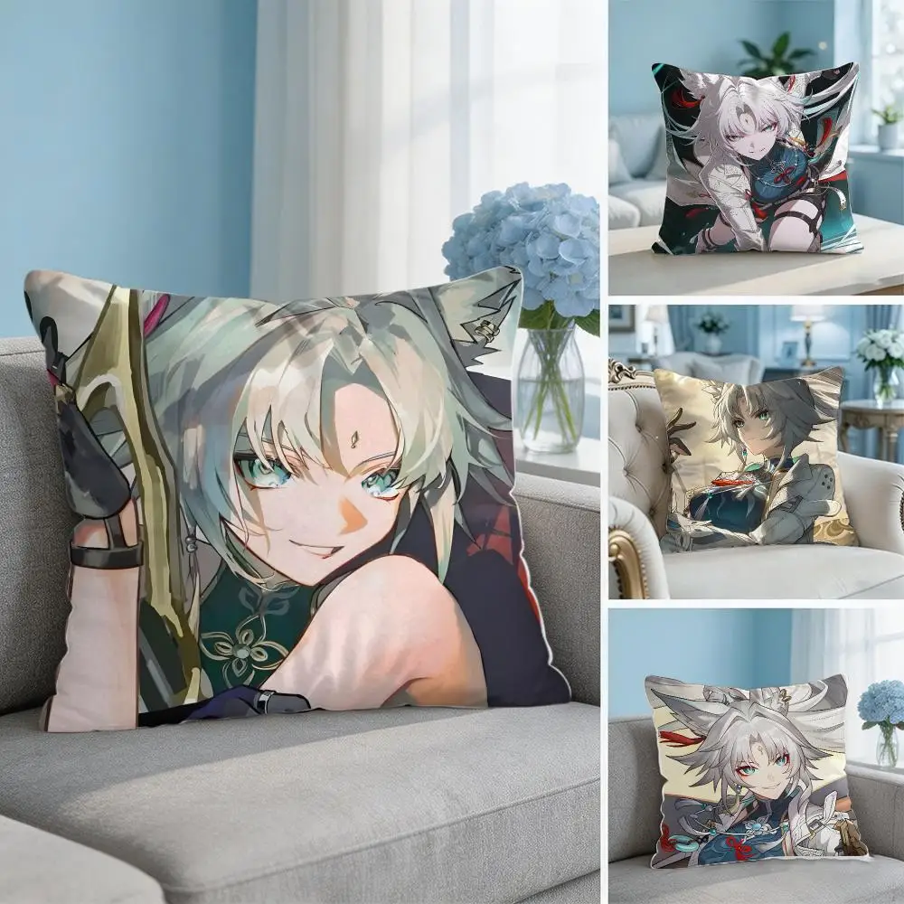 Feixiao H-Honkai Star Rail Cushion Cover Soft Short Plush Throw Pillow Cover Hidden Zipper Cutecore Sofa Bedroom Home Decor