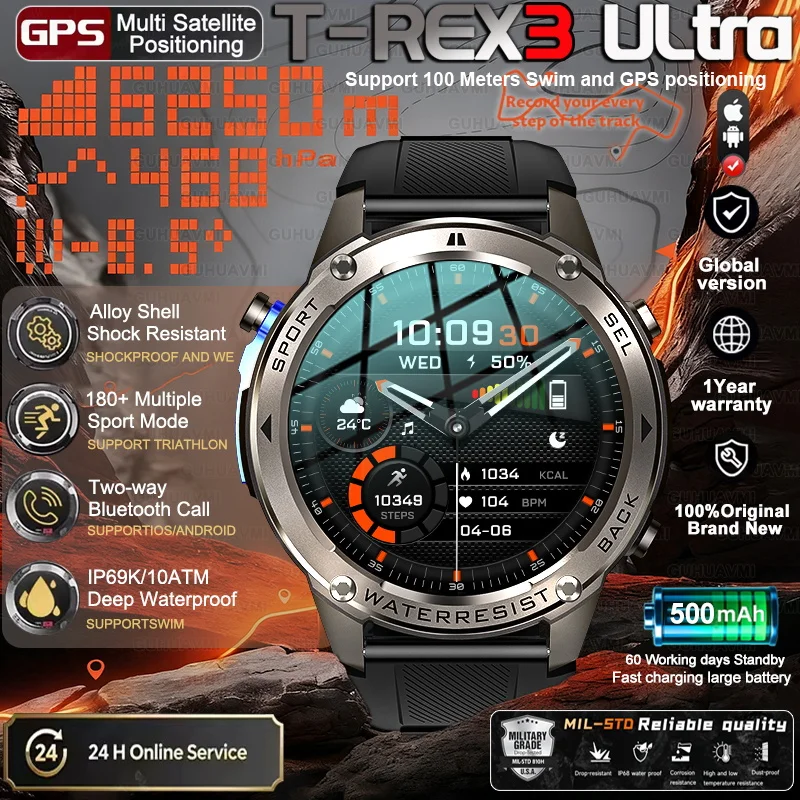 

2025New Military Dual-band GNSS Smart Watch Outdoor GPS Compass 10ATM Waterproof Swim Heart rate Fitness tracker call Smartwatch