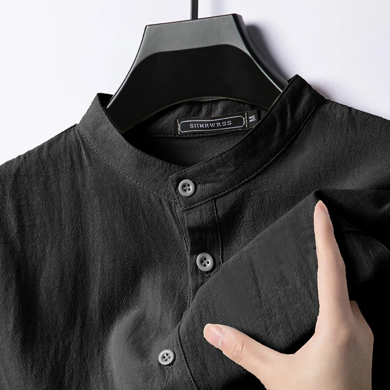 New Linen Cotton Shirts for Men Lightweight  Long Sleeve Henley Beach Breathable Shirt