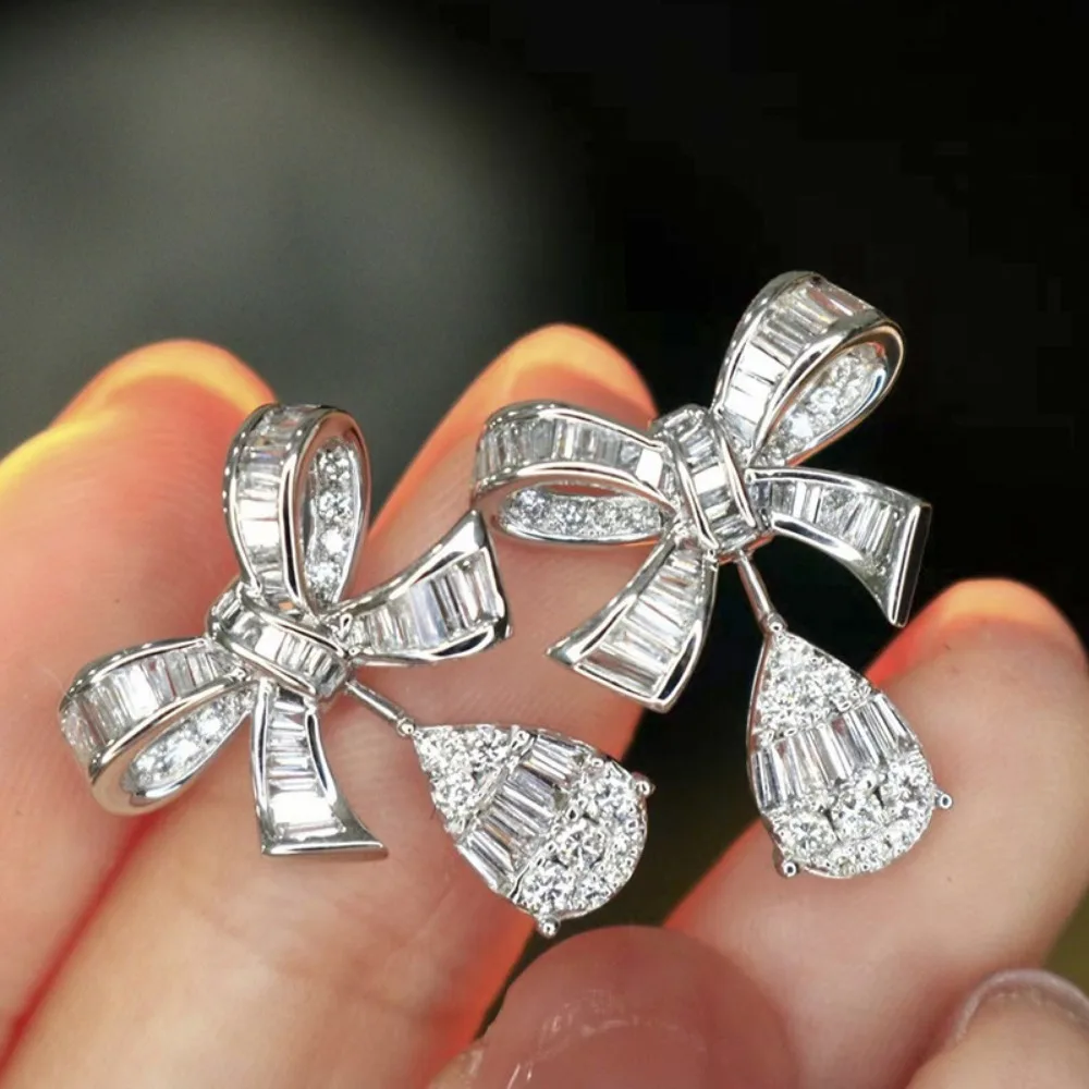 Exquisite Sweet Bowknot Waterdrop-shaped Micro-inlay 5A Zircon Princess Stud Earrings for Women Romantic Valentine's Day Jewelry