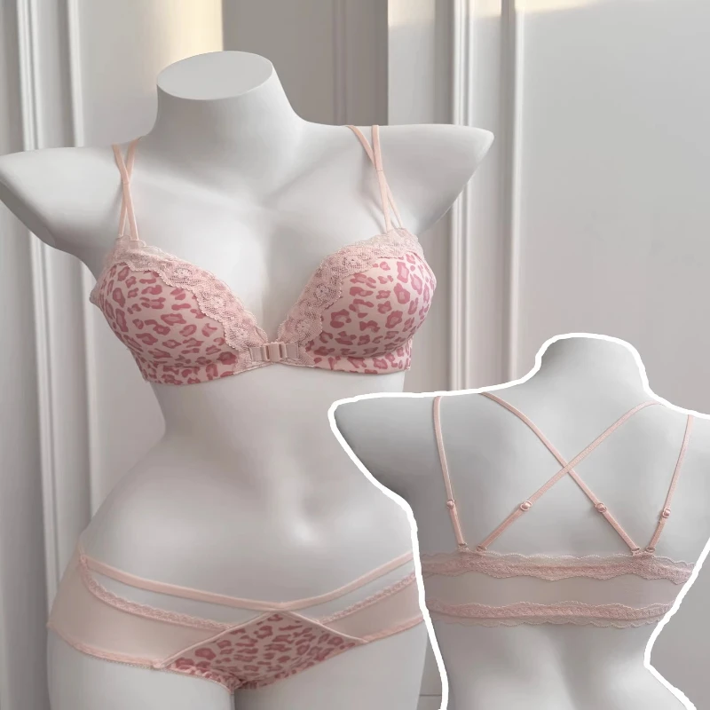 Leopard Print Front Fastening Bra Set For Women, Sexy Supportive Lingerie, Ideal For Everyday Wear & Stylish Backless Outfits