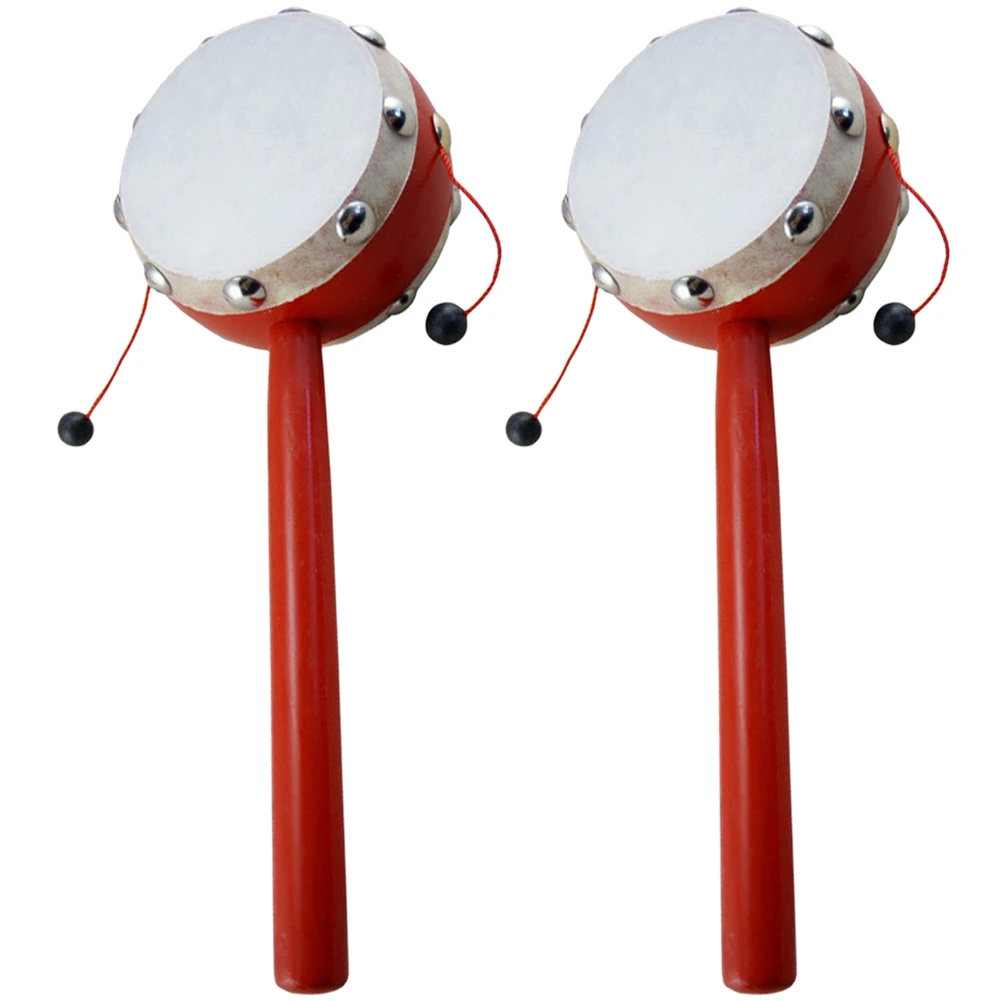 2 個ガラガラドラムおもちゃシープスキンハンドベルガラガラドラム面白い赤ちゃん竹漫画楽器