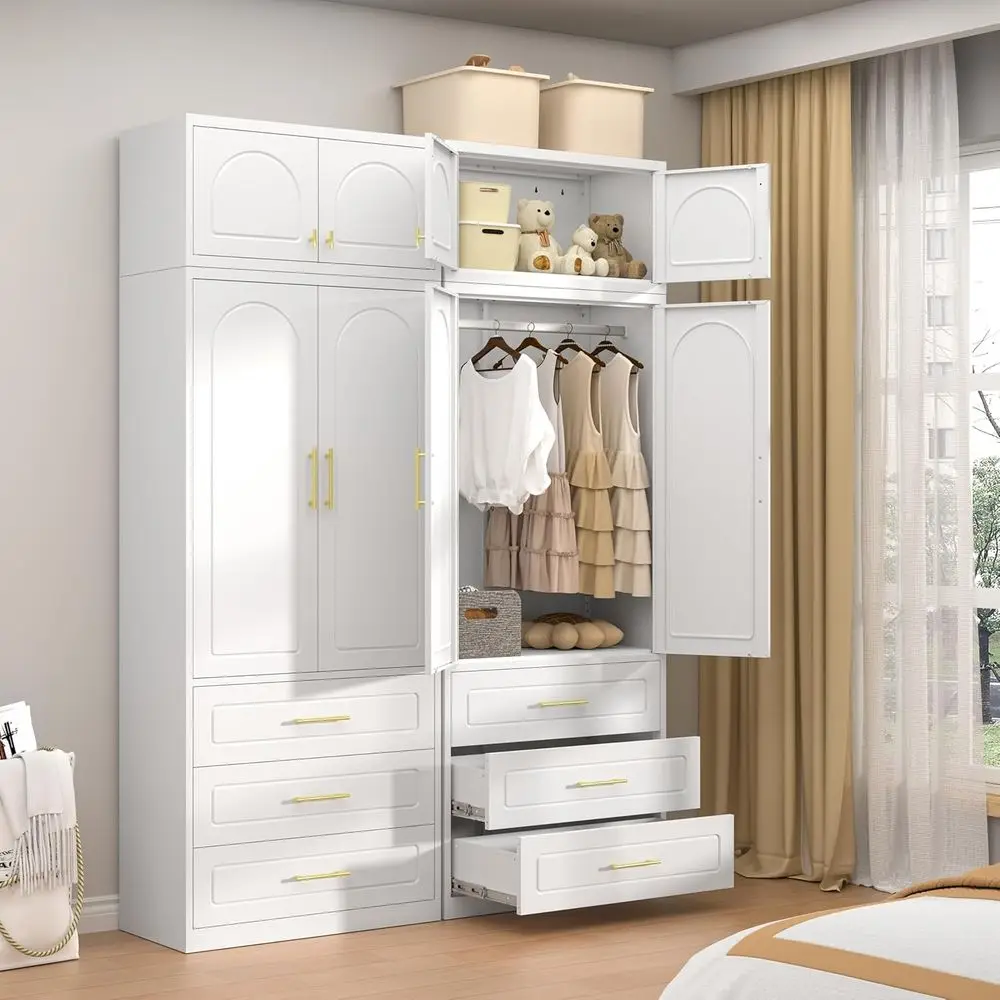 

86 Metal 3-Door Wardrobe with Hanging Rod and Adjustable Shelves for Bedroom, Office, Laundry