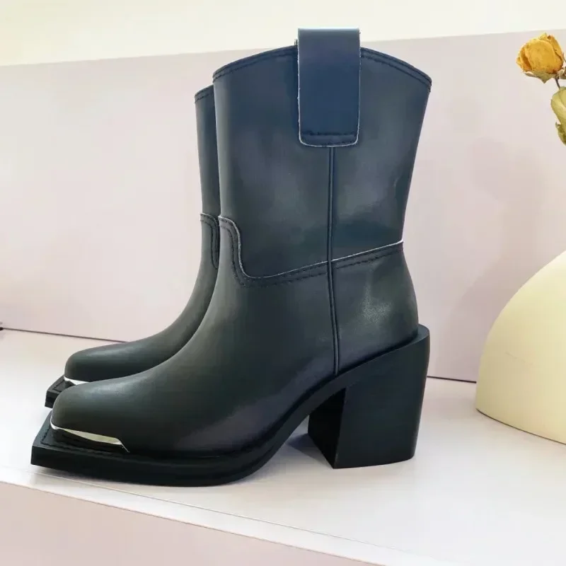2026New Advanced Metal Square Head Women's Knight Boot Thick High Heel Sleeve Versatile Comfortable Women's Long Boots