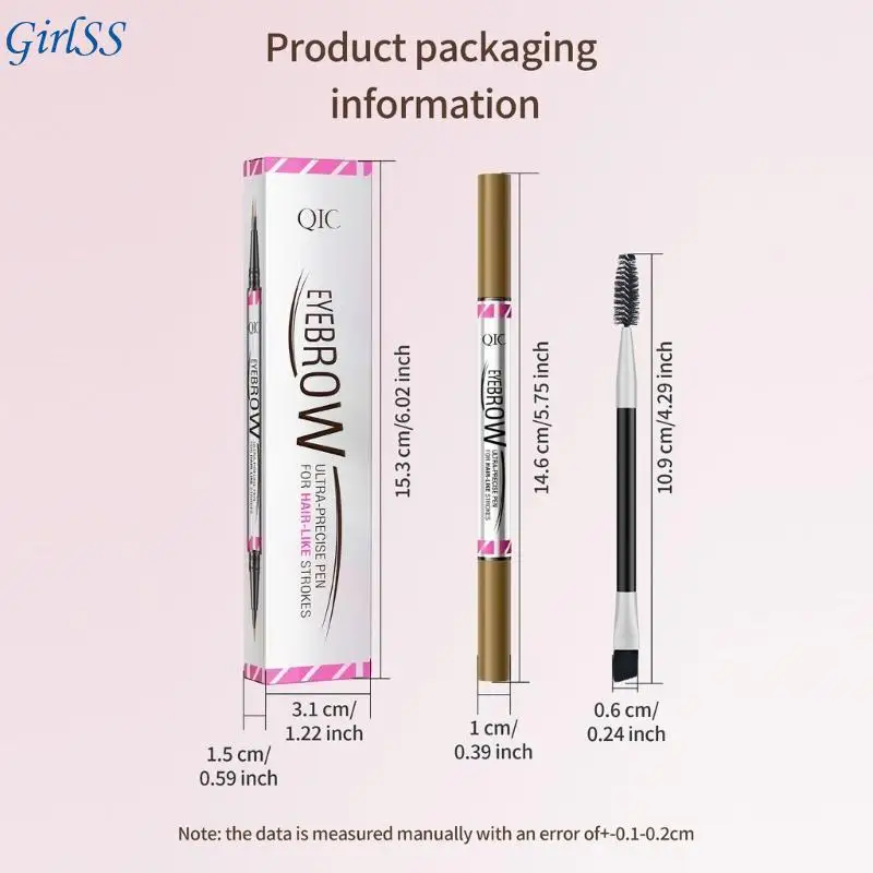 2-in-1-Augenbrauenstift mit 2 Spitzen, Microblade-Konturstift, doppelseitiger Augenbrauenpinsel, wasserfester Augenbrauenstift