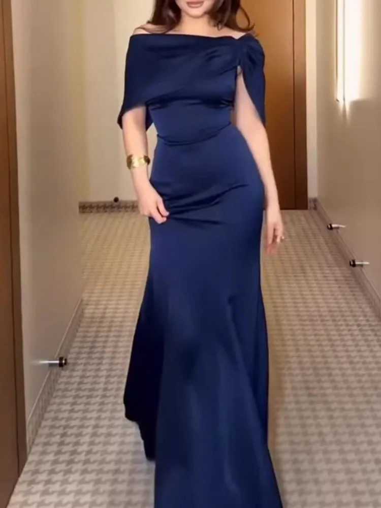 

Элегантное длинное женское платье 2026 года: сексуальное, с открытыми плечами, завышенной талией, для подружек невесты, приталенное, однотонное, для гостей