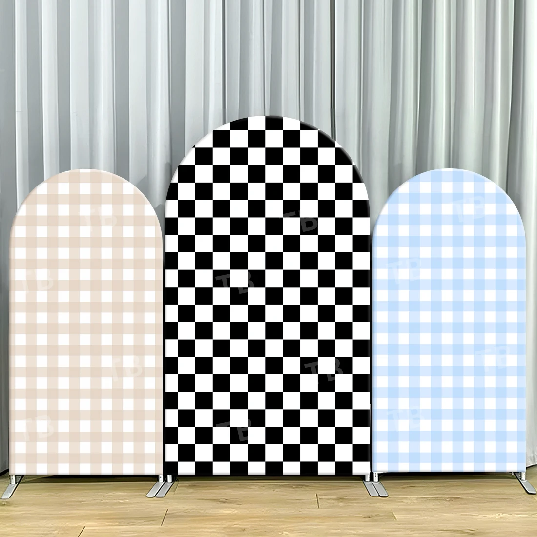 

TB Checkerboard Pattern Arch Backdrop Cover Birthday Party Background Decor Black and White Check Design Baby Show Photo Props