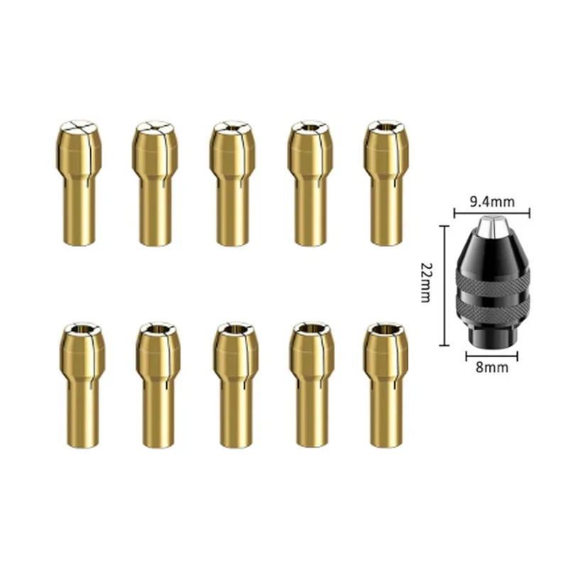 10PC Electro Slijpen Koperen Spantang Set 0.5-3.2mm Bereik 4-Bloemblaadjes Koperen Spantangen met Vergrendeling Moeder spantang voor Dremel Mini Boor