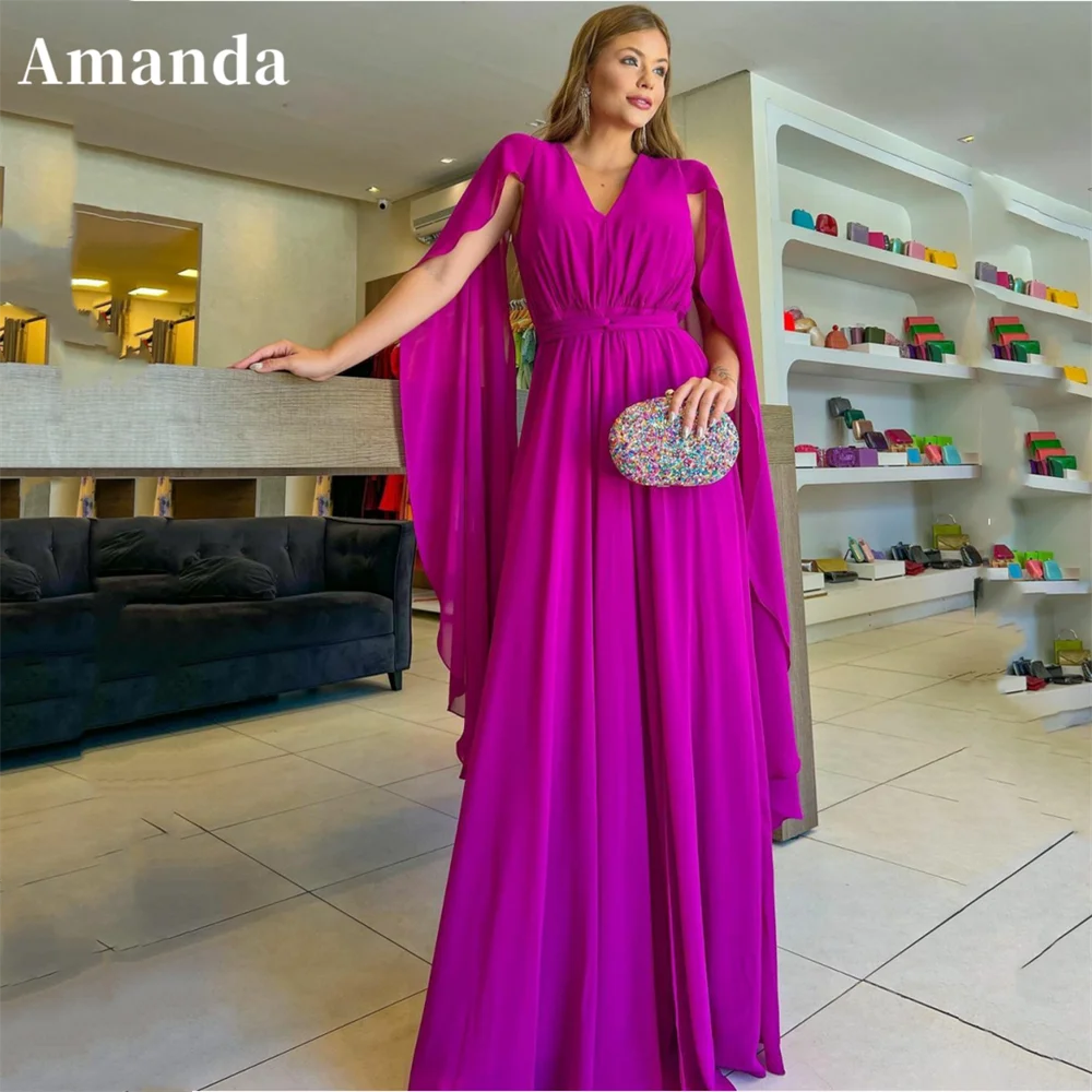 

Amanda Elegantly Floor Lenght فساتين سهره فاخره2023 Nobility Chiffon Prom Dresses Sexy Shawl Sleeves Vestidos De Noche