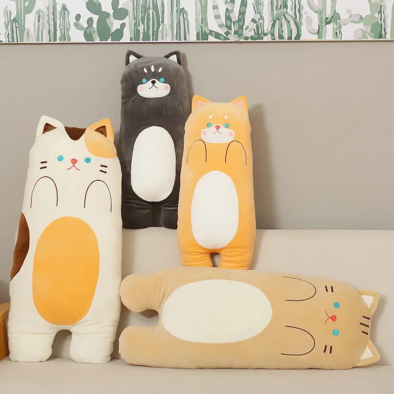 Soft Long Tabby Cat Boyfriend Pillow Plush Toys Shiba Inu Husky Stuffed Pause Office Nap Sleep Pillow Cushion Gift Doll for Kids