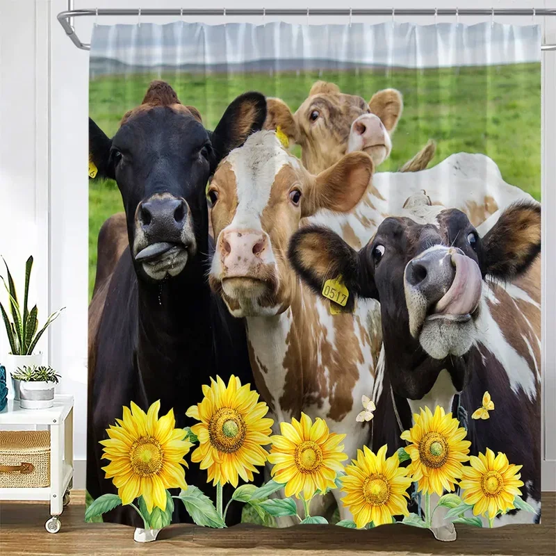 Cabin Farm Cow Shower Curtains Horse Lion Donkey Chicken Funny Animals Sunflower Flowers Bath Curtain Fabric Bathroom Decor Sets