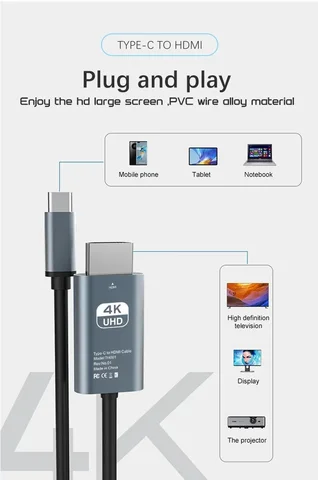 USB C to HDMI Adapter 4K 60Hz Type C Cable HDTV Converter Cable for iPhone 15 TV Converter MacBook Air iPad Samsung Laptop