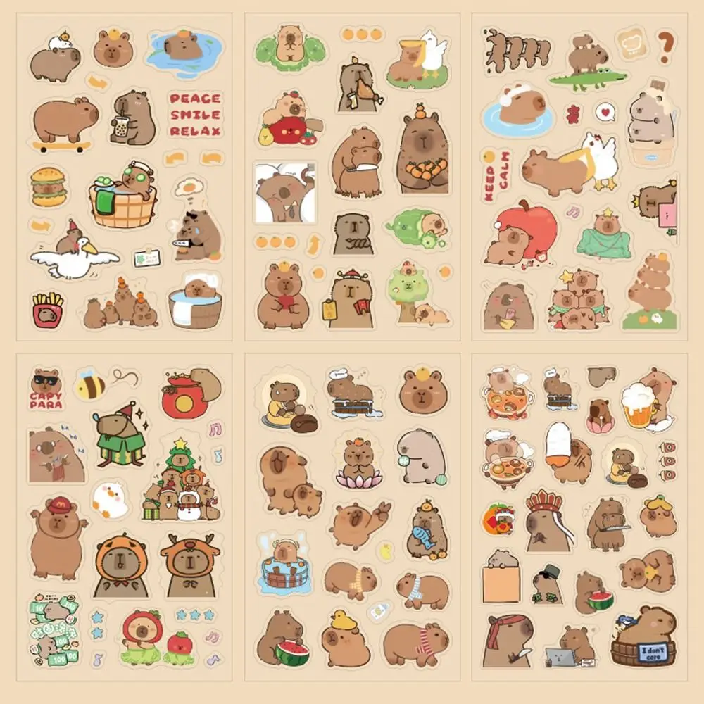 6 Pcs/Bag Cute Capybara Hand Ledger Stickers Creative Aesthetic Scrapbooking DIY Material Waterproof Cartoon Animal