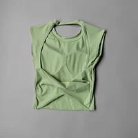 Yoga à manches courtes femmes coussin de poitrine fixe course Gym Sexy dos nu court entraînement sport T-shirt taille minceur Fitness gilet 4