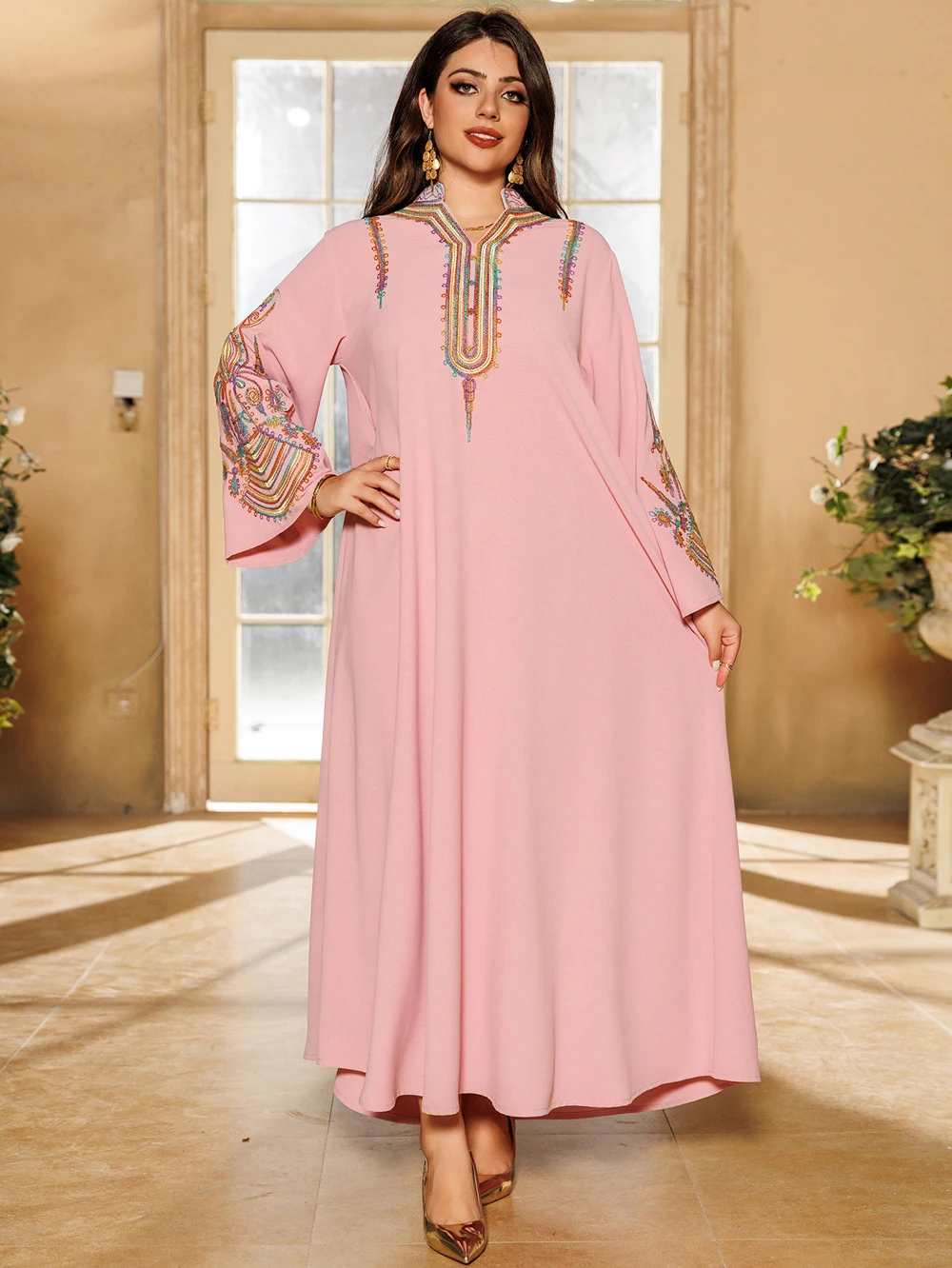 Muslim Woman Dress Turkish Arabian Clothes Prayer Ooutfit Long Sleeve Dresses On Sale Clearance Elegant Embroidery Abaya  Winter