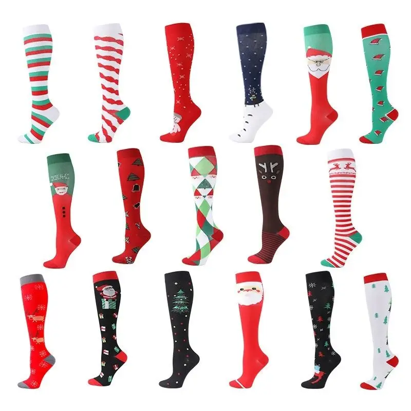 1 Pair Christmas Pressure Socks Sports Compression Socks Cycling Running Stockings Calf Socks for Men and Women