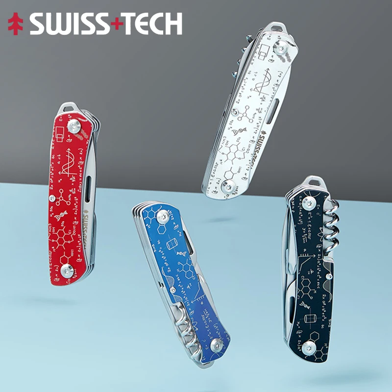 Newest SWISS TECH Mini Folding Multi Tool Knife 9 In 1 EDC Outdoor Hand Tools Portable Pocket Knife Wood Saw Bottle Wine Opener