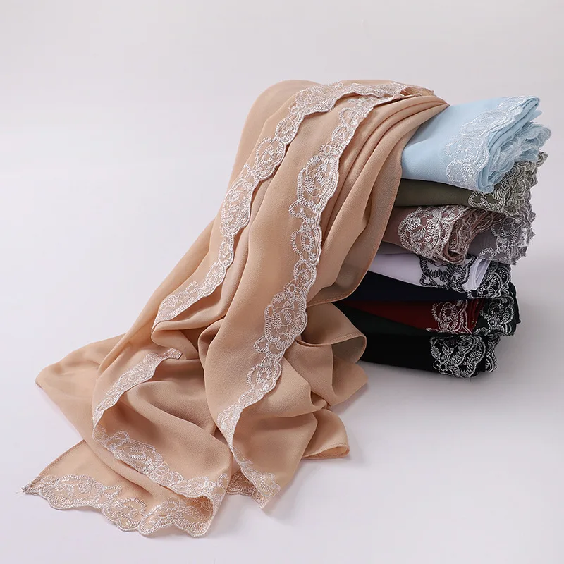 

Lace Floral Chiffon Scarf Hijab Woman Muslim Hijabs Elegant Bubble Chiffon Shawl Lady Premium Wrap Headband Stoles Islam Turban