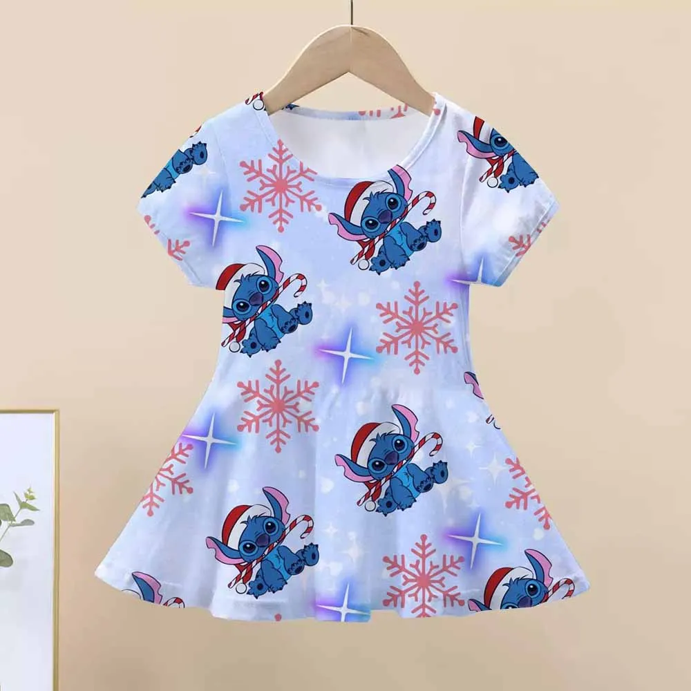 

Summer Girls Gift Short Sleeve Dress Original Cute Stitch 3d Print Kids Skirt Fashion Performance Clothes Child Casual Wear