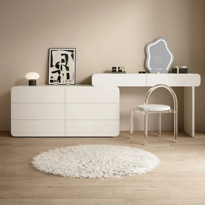 Minimalist Makeup Table Vanity Combination Storage LED Mirror Dressing Table Vanity Desk Acrylic Stool Tocador Bedroom Furniture