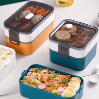 Japanese style bento plastic 1/2 layer lunch box for school office microwave divider Portable sealed picnic box food containers