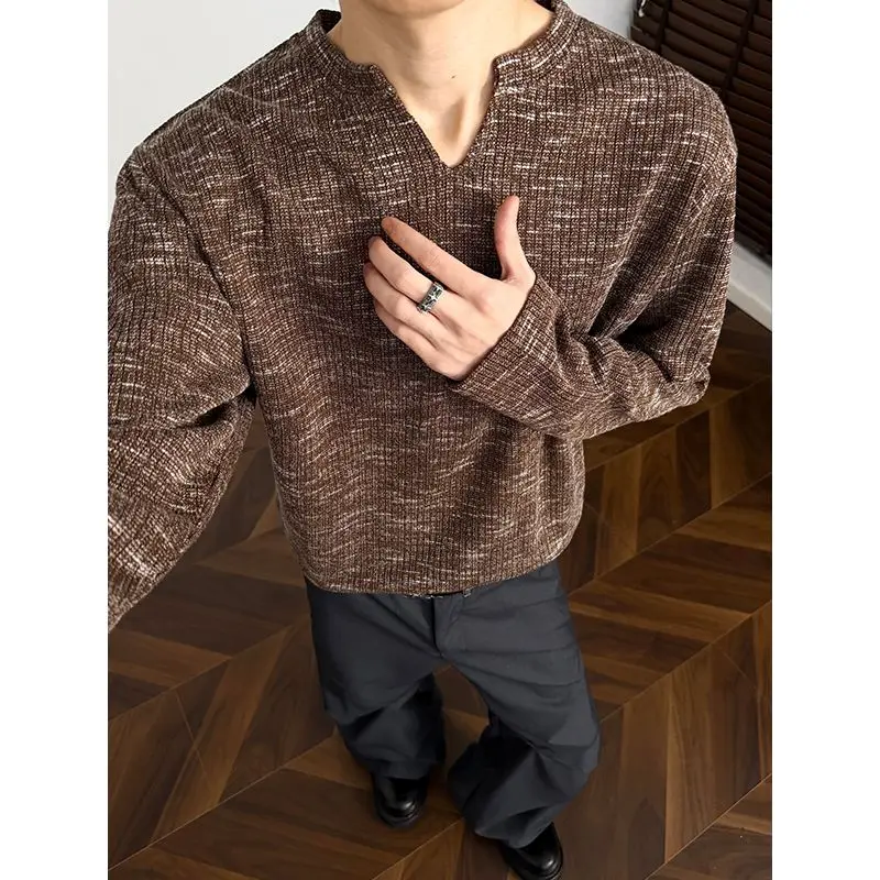 

Bottom V-neck Long-sleeved T-shirt American Tie-dye with Loose Top